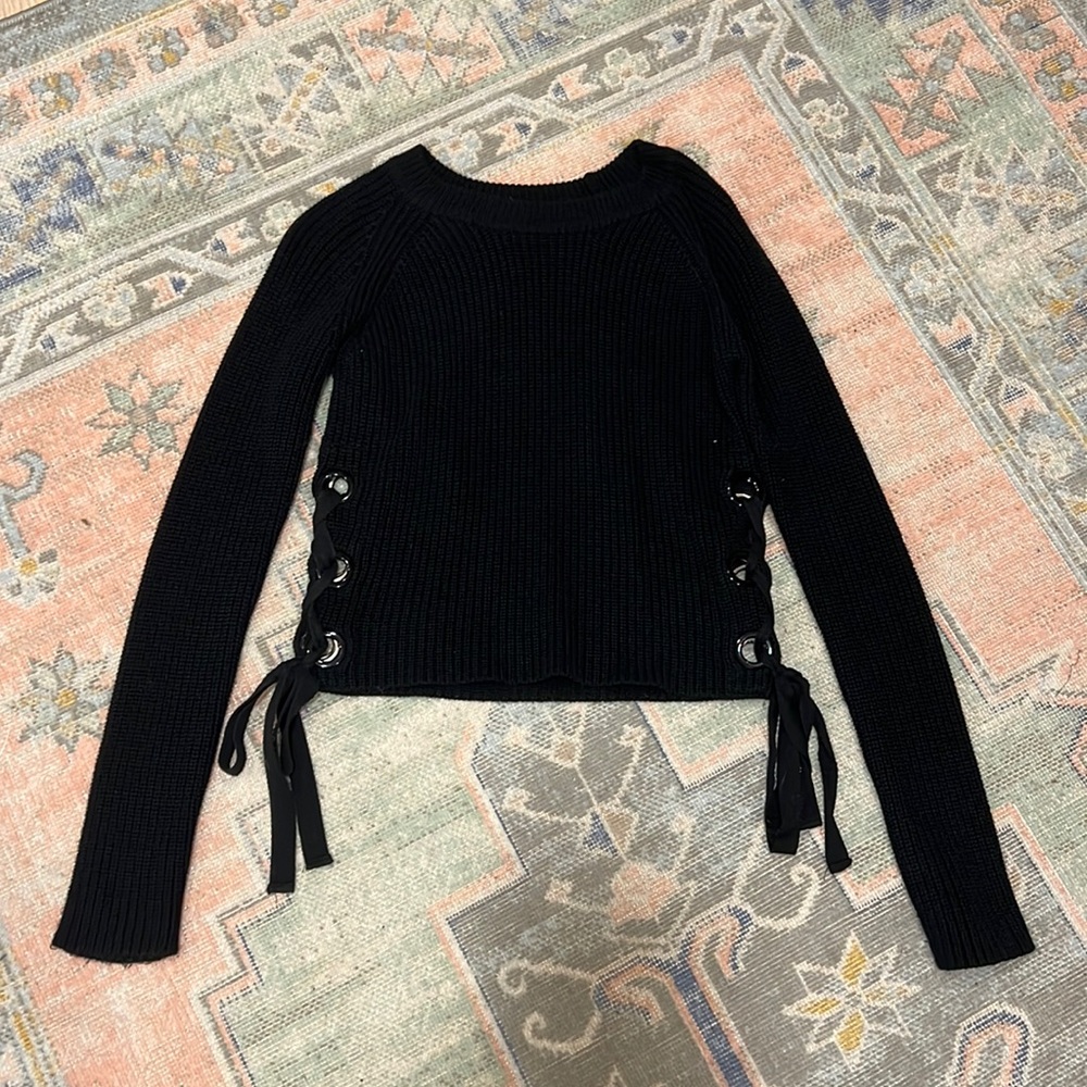 Green Eyed Girl Black Side Lace-Up Sweater